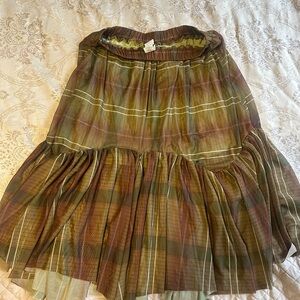 SHEIN Olive Green and Brown Tiered Plaid Maxi Skirt